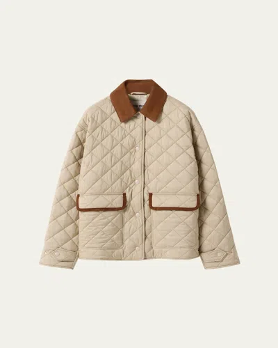Miu Miu Quilted Jacket With Suede Collar And Pockets In Neutral