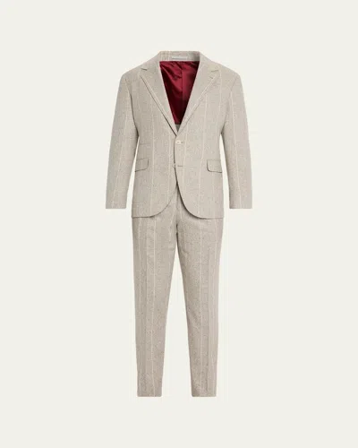 Brunello Cucinelli Peak-lapel Striped Suit In Gray