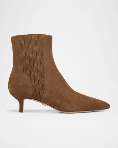 Veronica Beard Lisa Suede Kitten-heel Booties In Brown