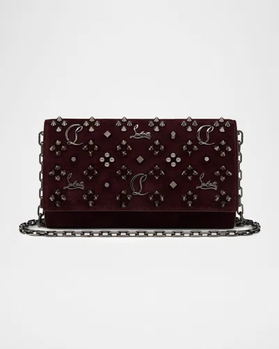 Christian Louboutin Paloma Clutch Bag In Suede With Loubinthesky Spikes In Burgundy
