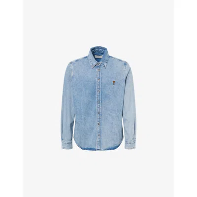 Ami Alexandre Mattiussi Classic Blue Denim Shirt With Structured Collar And Button-down Front In Blue