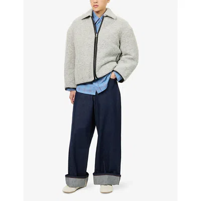 Jw Anderson Mens Light Grey Melange Contrast-trim Relaxed-fit Knitted Wool-blend Jacket In Gray