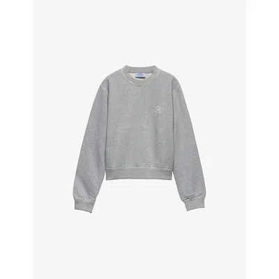 Prada Cotton Sweatshirt With Ribbed Cuffs And Hem In Black