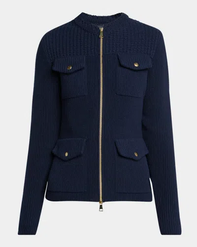 Moncler Wool Zip Cardigan In Blue