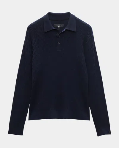 Rag & Bone Long Sleeve Polo Neck Sweater In Blue