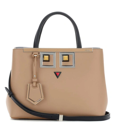 Shop Fendi 2jours Petite Embellished Leather Tote In Cuoio