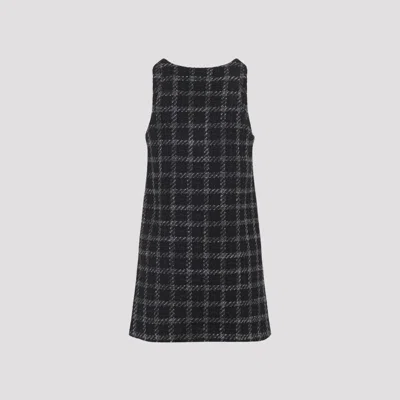 Diesel Mini Dress Checked Pattern Sleeveless V-neckline In Blue
