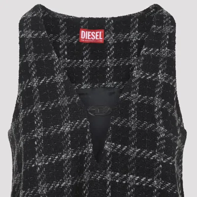 Diesel Mini Dress Checked Pattern Sleeveless V-neckline In Blue