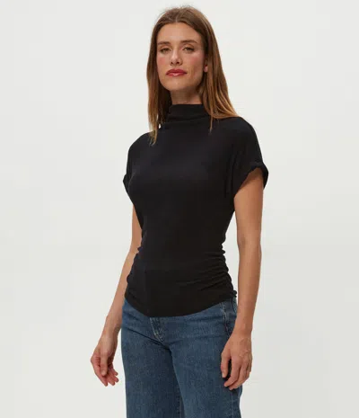 Michael Stars Lara Ribbed Mock Neck Top In Black