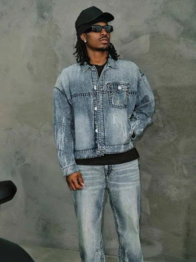 True Religion Super T Cropped Denim Jacket In Blue