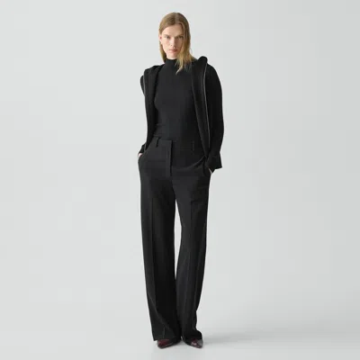 Theory Pleat Front Wide Leg Stretch Wool Pants In Black