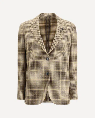 Lardini Checked Twoo-button Blazer In Sand