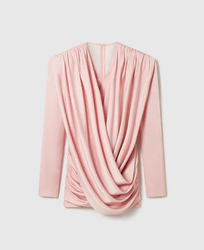 Stella Mccartney Mini Dress With Draped Neckline And Long Sleeves In Pink