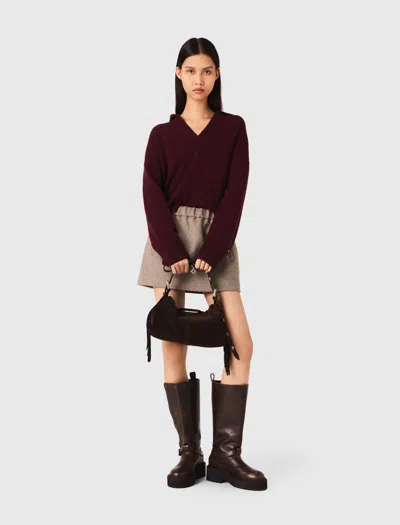 Maje Short Wool Blend Skirt In Neutral