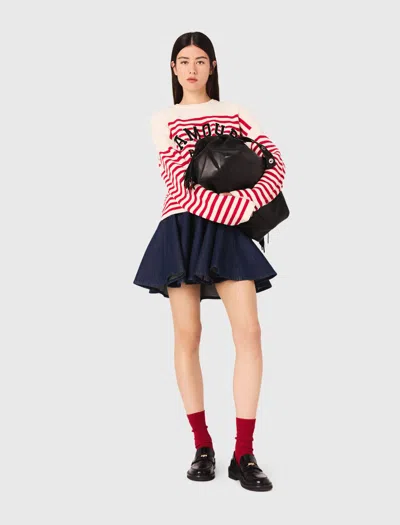 Maje Striped Embroidered Sweater In White