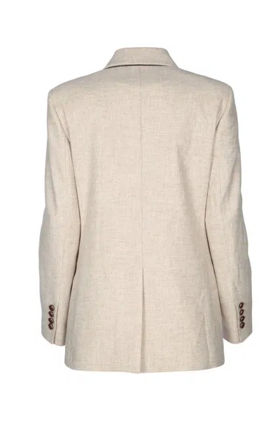 Brunello Cucinelli Double-breasted Jacket With Luxurious Cotton-wool Blend And Elegant Detailing In Neutral