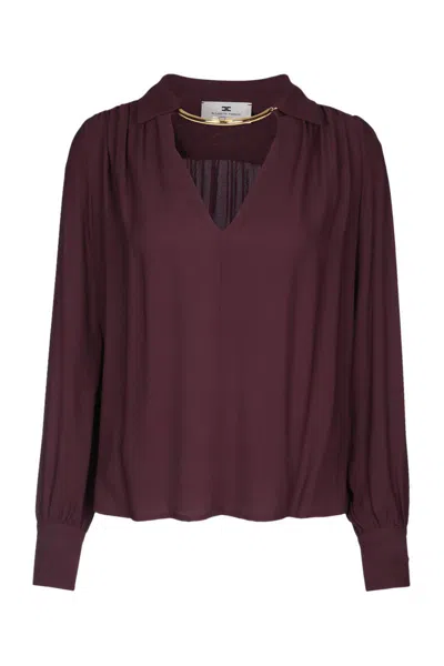 Elisabetta Franchi Merlot Blouse With Jewel In Red