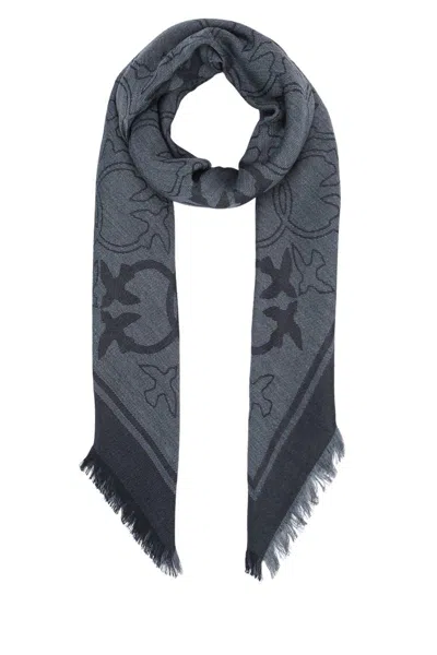 Pinko Viscose Blend Scarf With Love Birds Motif In Gray