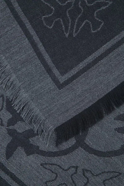 Pinko Viscose Blend Scarf With Love Birds Motif In Gray