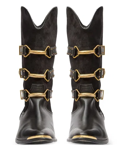 Isabel Marant Decorative Buckle Mid-calf Leather Boots In Black
