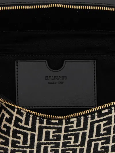 Balmain B-army Vanity Case In Monogrammed Canvas And Leather In Black