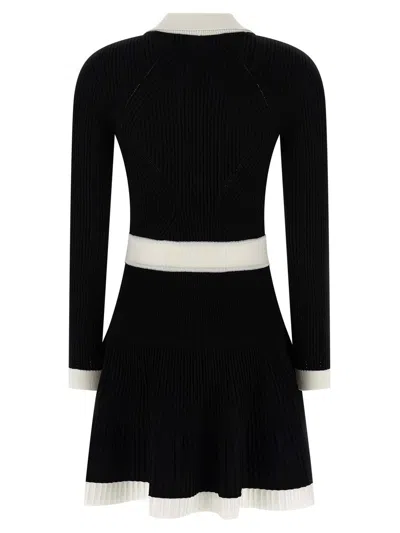 Balmain Long Sleeves V-neck Flare Knit Dress In Black