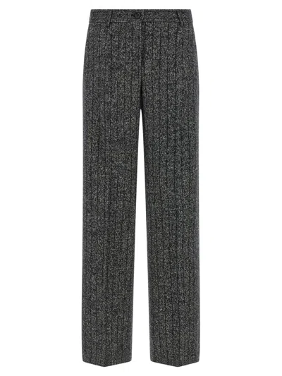 Dolce & Gabbana Wool Trousers With Textured Fabric And Pockets In Gray