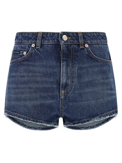 Dolce & Gabbana Logo Plate Shorts Bermuda And Short Blue In Blue