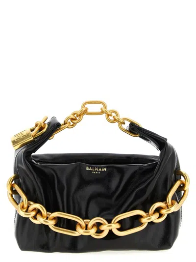 Balmain Sync Black Mini Handbag With Chain-link And Logo Plaque In Leather Woman In Black
