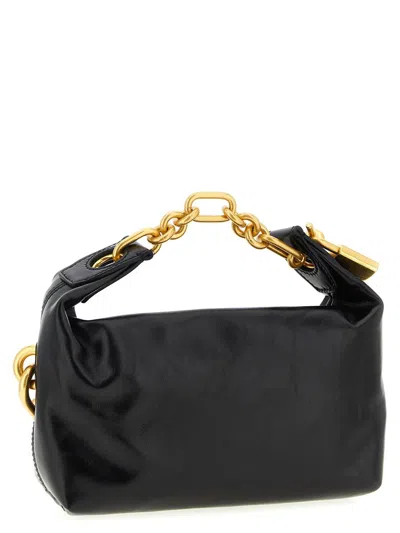 Balmain Sync Black Mini Handbag With Chain-link And Logo Plaque In Leather Woman In Black