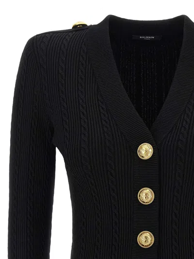 Balmain Black Twisted Knit Long-sleeved Cardigan Women