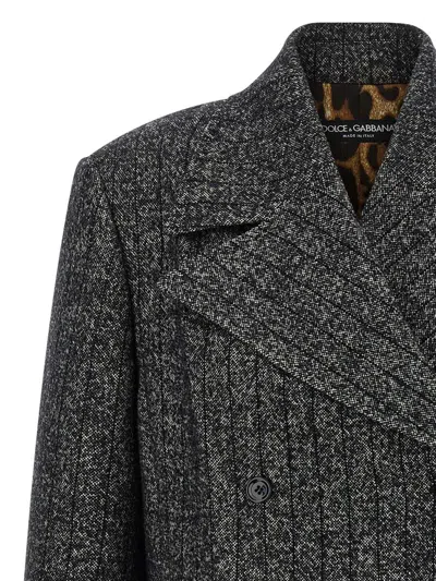Dolce & Gabbana Striped Double-breasted Jacket In Gray