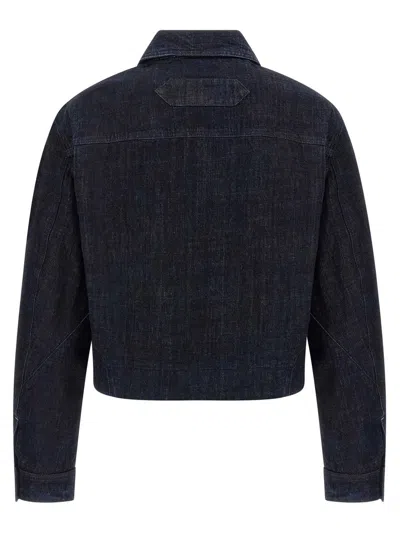 Jacquemus Dark Indigo Denim Jacket With Front Zipper And Logo In Blue