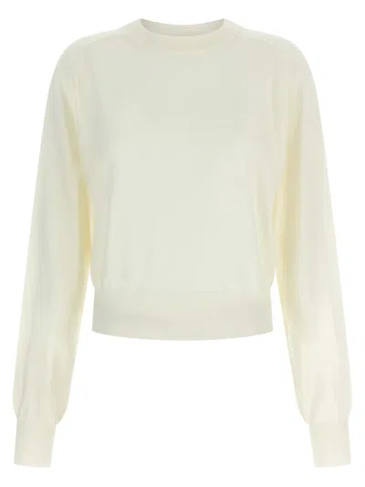 Jacquemus White Crew Neck Sweater With Back Logo In Merino Wool Woman In White