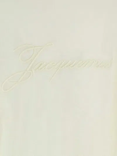 Jacquemus White Crew Neck Sweater With Back Logo In Merino Wool Woman In White