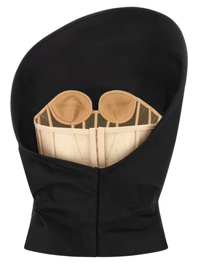 Magda Butrym Sculptural One-shoulder Bustier With Architectural Elements In Black