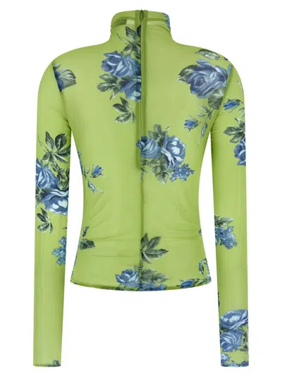Magda Butrym Embellished Floral High Neck Ruched Top In Green