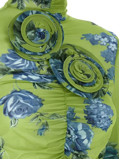 Magda Butrym Embellished Floral High Neck Ruched Top In Green