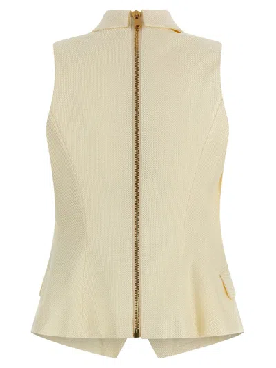 Balmain Jacquard Vest With Flap Pockets And Gold-tone Buttons In Neutral