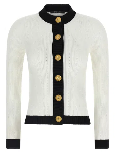 Balmain Two-tone Cardigan In Gray