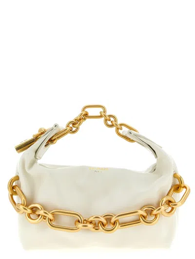 Balmain Sync Chain Mini Top-handle Bag In Calfskin Leather In White