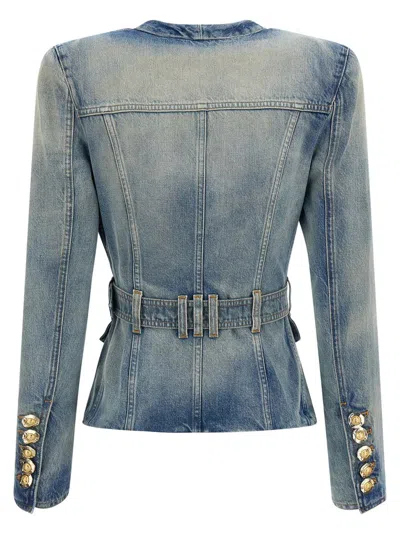 Balmain Stonewashed Cotton Denim Blazer In Blue