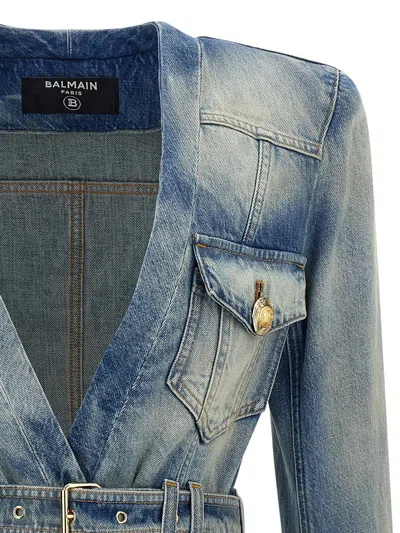 Balmain Stonewashed Cotton Denim Blazer In Blue