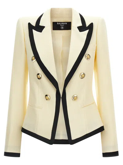 Balmain Maxi Shoulder Strap Blazer In Yellow