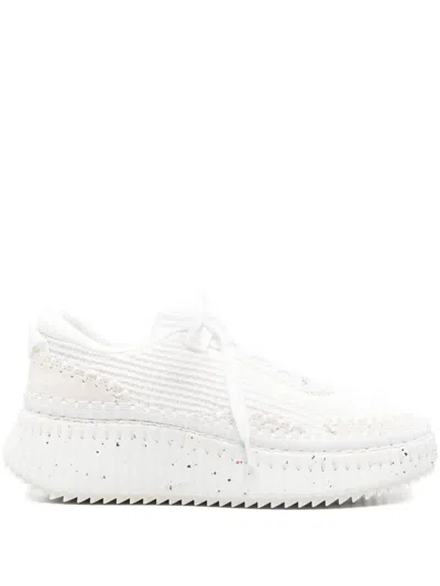 Chloé Nama Embroidered Suede And Recycled Mesh Sneakers In White