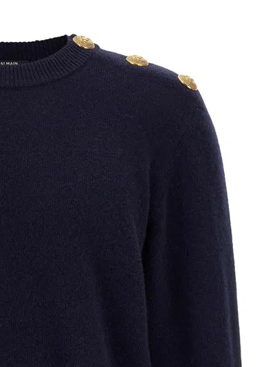 Balmain Classic Crew Neck Sweater In Blue