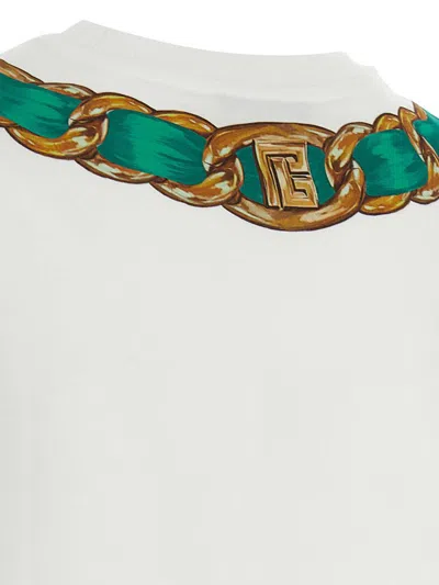 Balmain Chain Motif Crew Neck Cropped T-shirt In Green