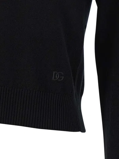 Dolce & Gabbana Collared Neck Long Sleeves Ribbed Hem In Black