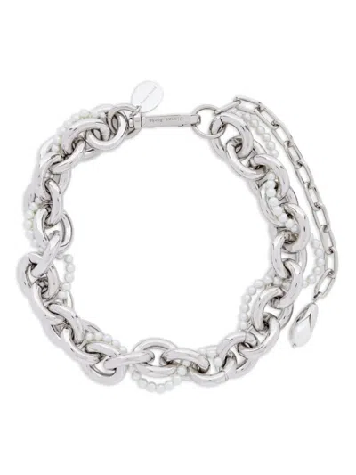 Simone Rocha Chunky Chain Necklace Pearl Flower In Silver