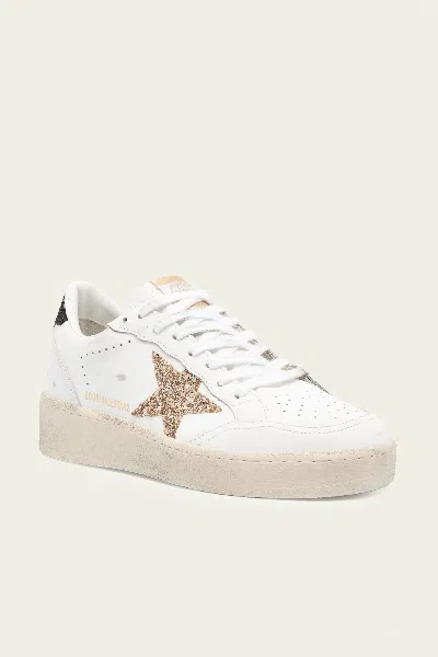 Golden Goose Ball Star 2 Sneakers With Gold Glitter Star And Black Glitter Heel Tab In White
